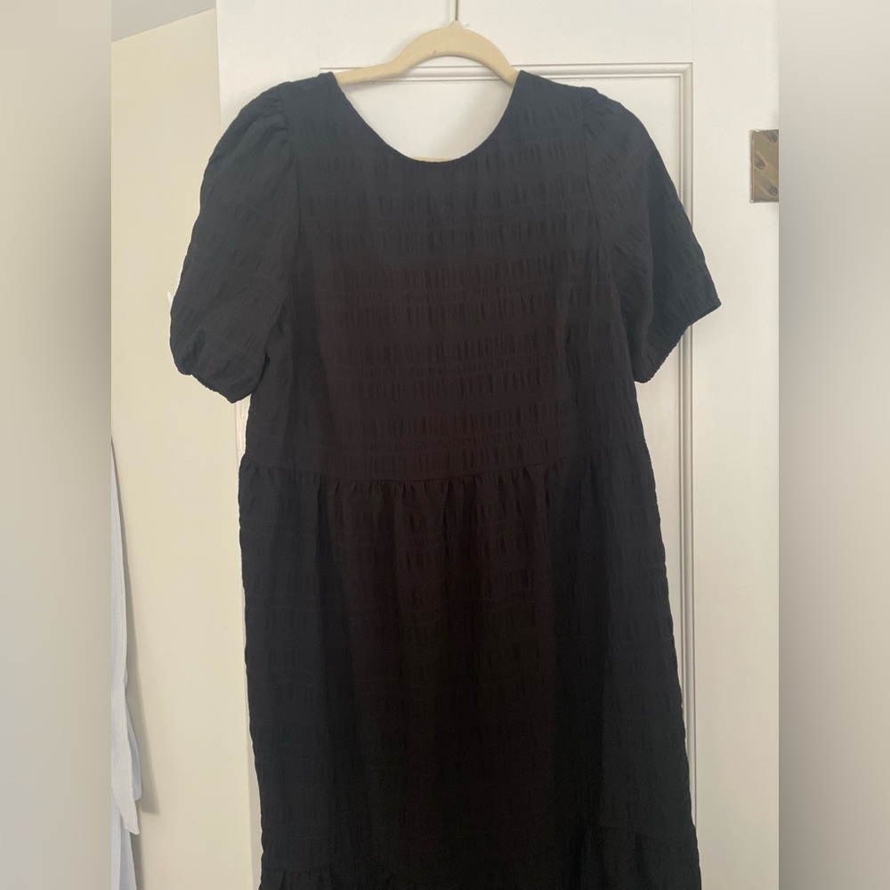 h&m puff sleeve tie back midi dress
